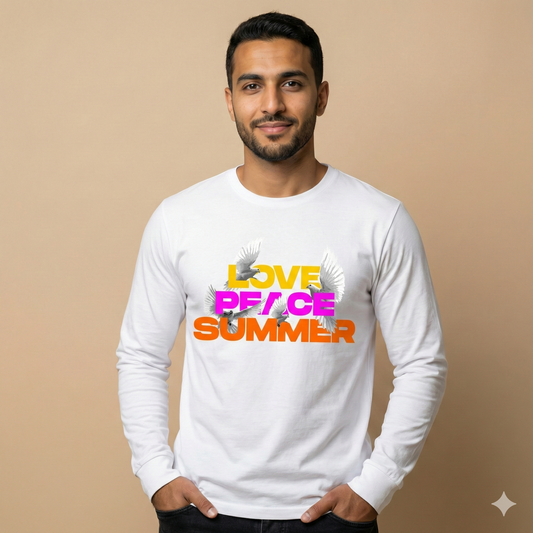 تيشيرت تصميم طباعة صيفية بعبارة Love Peace Summer