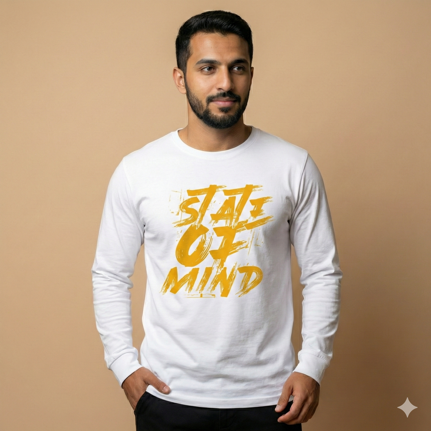 تيشيرت تصميم طبعة State Of Mind صفراء