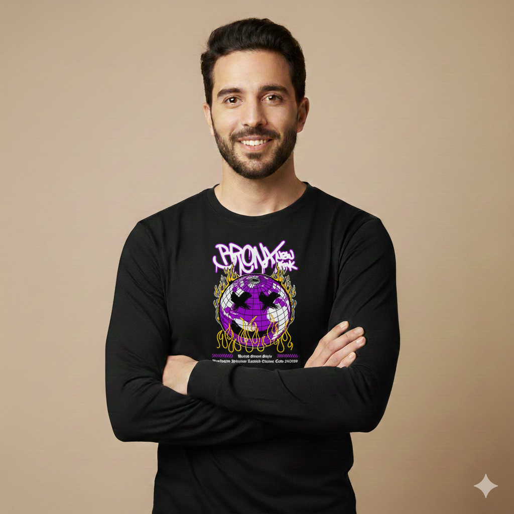 تيشيرت تصميم جرافيتي كرة لهب بنفسجي