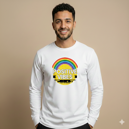 تيشيرت تصميم طباعة قطن بنقشة Positive Vibes