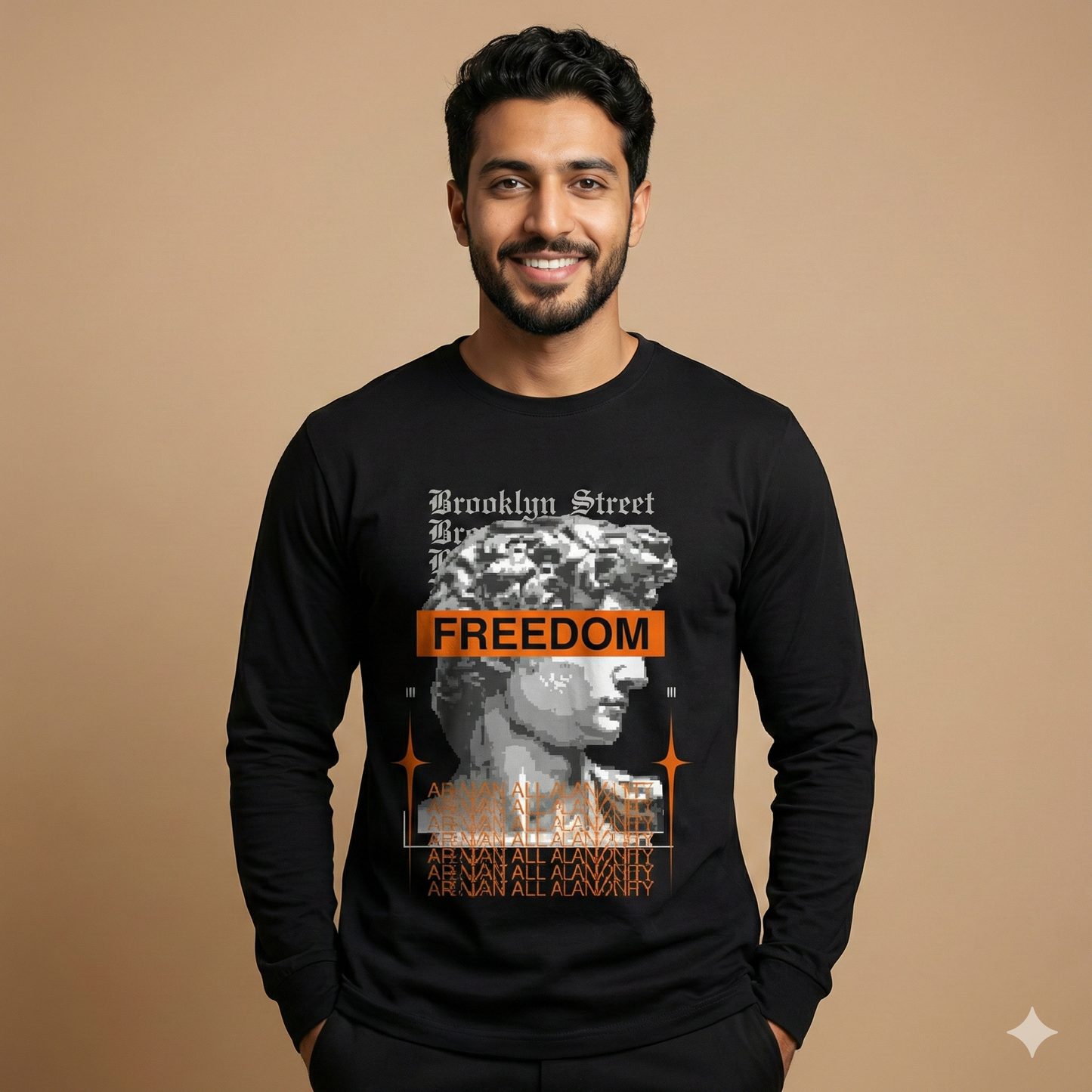 تيشيرت تصميم مطبوع جرافيك حرية برتقالي
