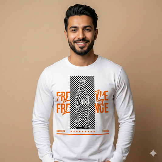 تيشيرت تصميم أزياء طبعة زجاجة مخططة
