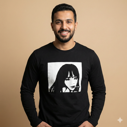 تيشيرت تصميم طباعة كولد فيجن بالأبيض والأسود