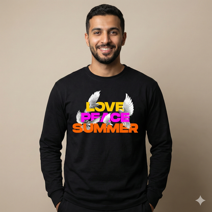 تيشيرت تصميم طباعة صيفية بعبارة Love Peace Summer