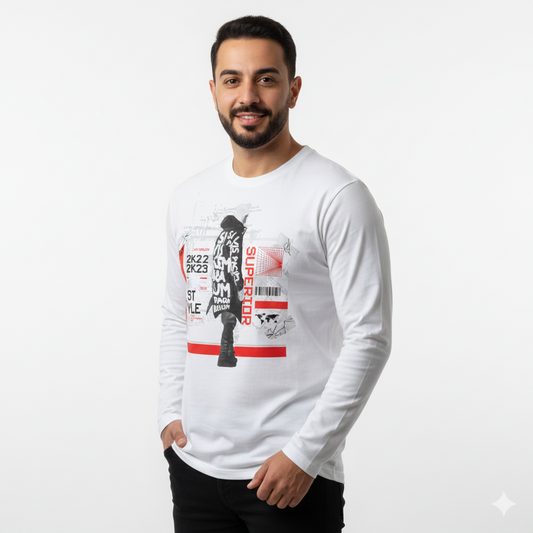 تيشيرت تصميم طباعة جرافيك حضري أبيض