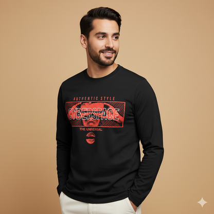 تيشيرت تصميم سايبربانك بطبعة حمراء