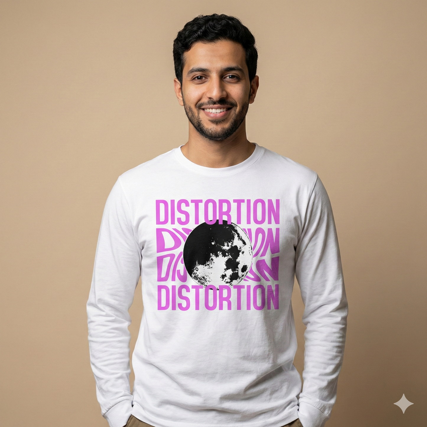تيشيرت تصميم قطن بطبعة DISTORTION