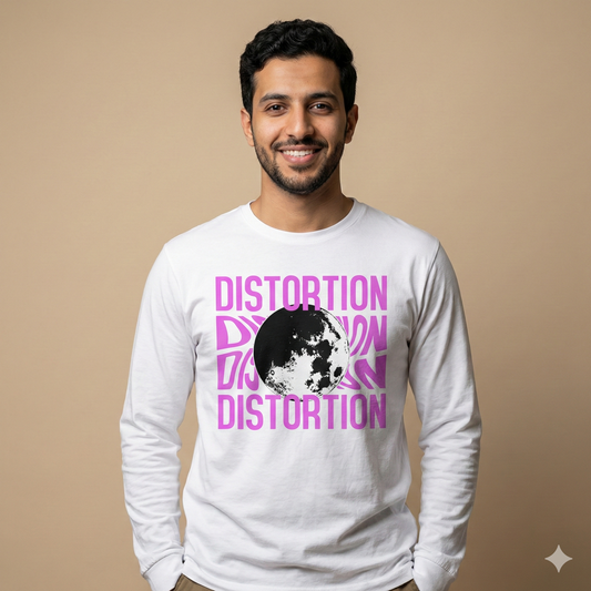 تيشيرت تصميم قطن بطبعة DISTORTION